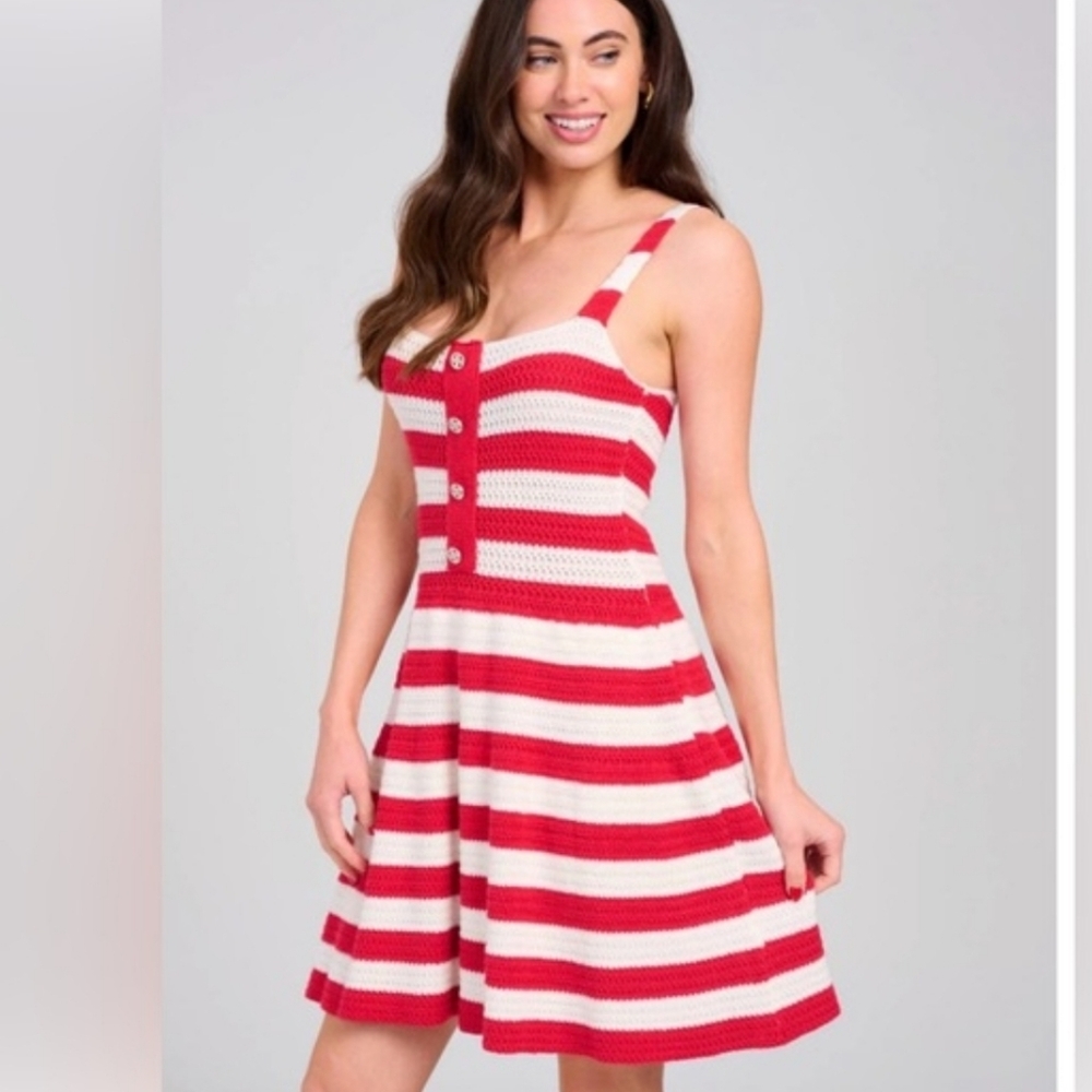 Striped Sleeveless Knit Sundress in Red and White
